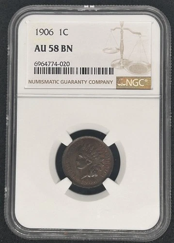 1906 Indian Head Cent Penny NGC AU 58 BN BEAUTIFUL COIN!