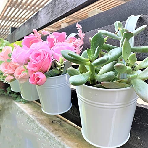 Hanging Planter Iron - 10 Large Metal Flower Pot Railing Planter 6 Inch White