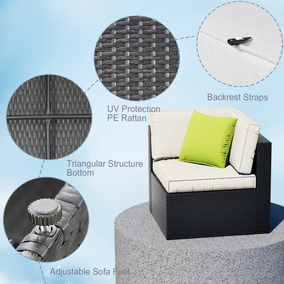 Juego de muebles de patio de 5 piezas, juego de sofá seccional de mimbre PE para exteriores Foto 4 de 4