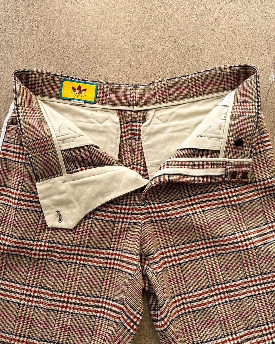 Gucci x Adidas Check Plaid Wool Horsebit Trousers Pants Size 50