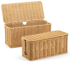 2Pack Large Cable Management Box, Handwoven Imitation Rattan Cord Organizer W...