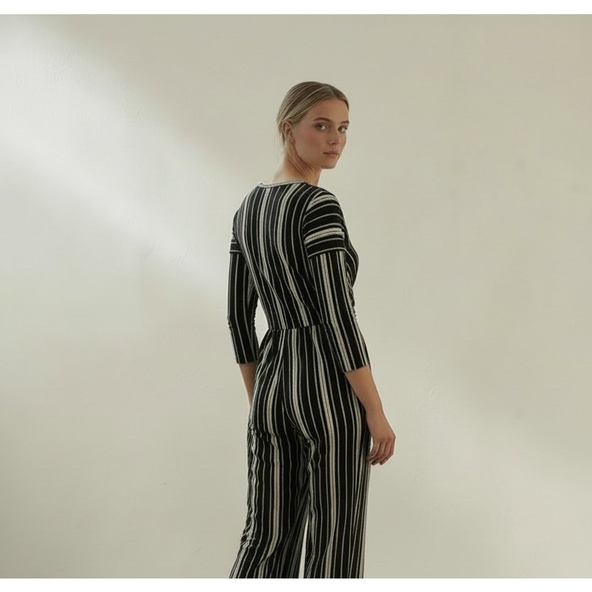 NWT Express Striped Surplice Twist Front Jumpsuit Black/White M