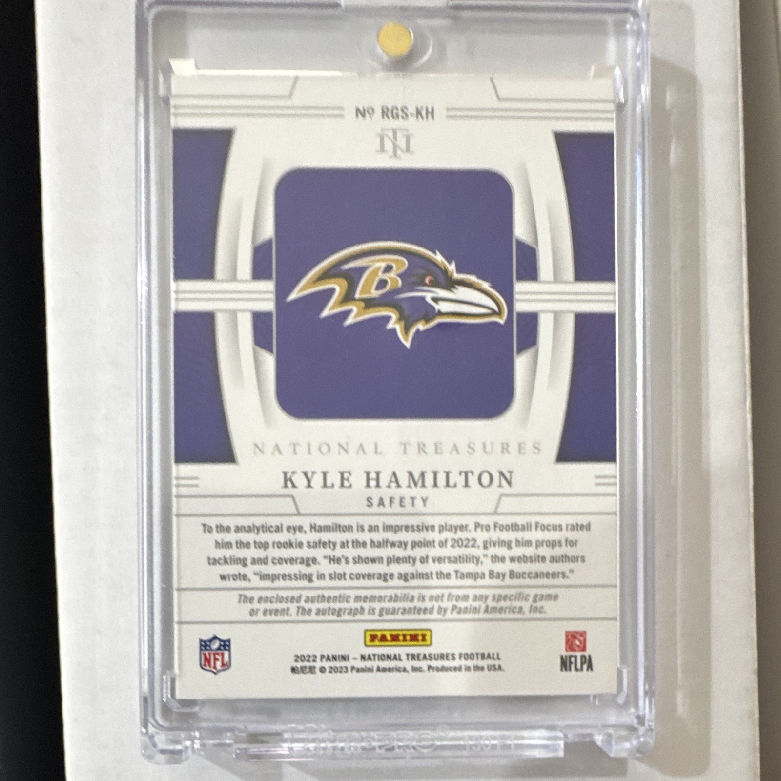Panini 2022 National Treasures Kyle Hamilton NFL Gear Auto Patch RC RGS-KH 64/99 view 2
