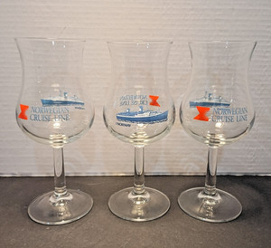 Norwegian Cruise Line S/S Norway Tulip/Hurricane Glass Set of 3 Souvenir Glass