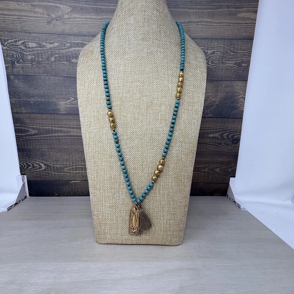 Silpada Brass Dominica Turquoise Blue Bead Tassel Necklace and Bracelet KRN0046 - Image 4 of 4