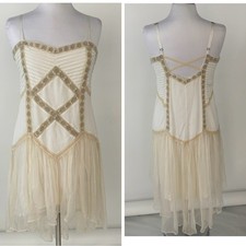 Free People Beaded Lace Cream High Low Dress Boho Wedding Festival Medium Large