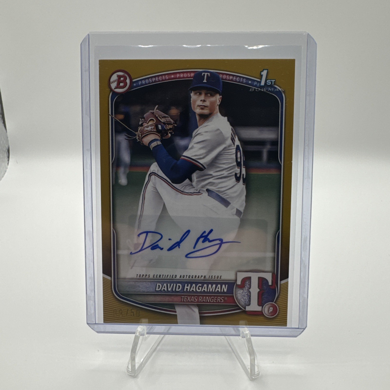 2025 Bowman 1st Auto Gold Serial #09/50 David Hagaman #BPA-DH