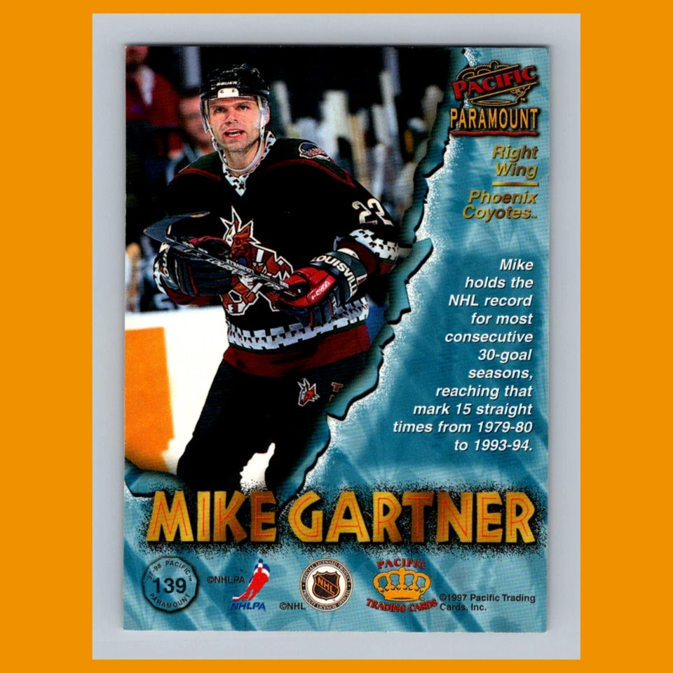 Mike Gartner #139 1997-98 Pacific Paramount Emerald Phoenix Coyotes Hockey Card - Image 2 of 3