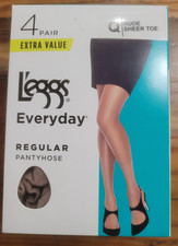 4 Pair L'Eggs Nude Sheer Toe Everyday Regular Pantyhose Size Q Hose Stockings