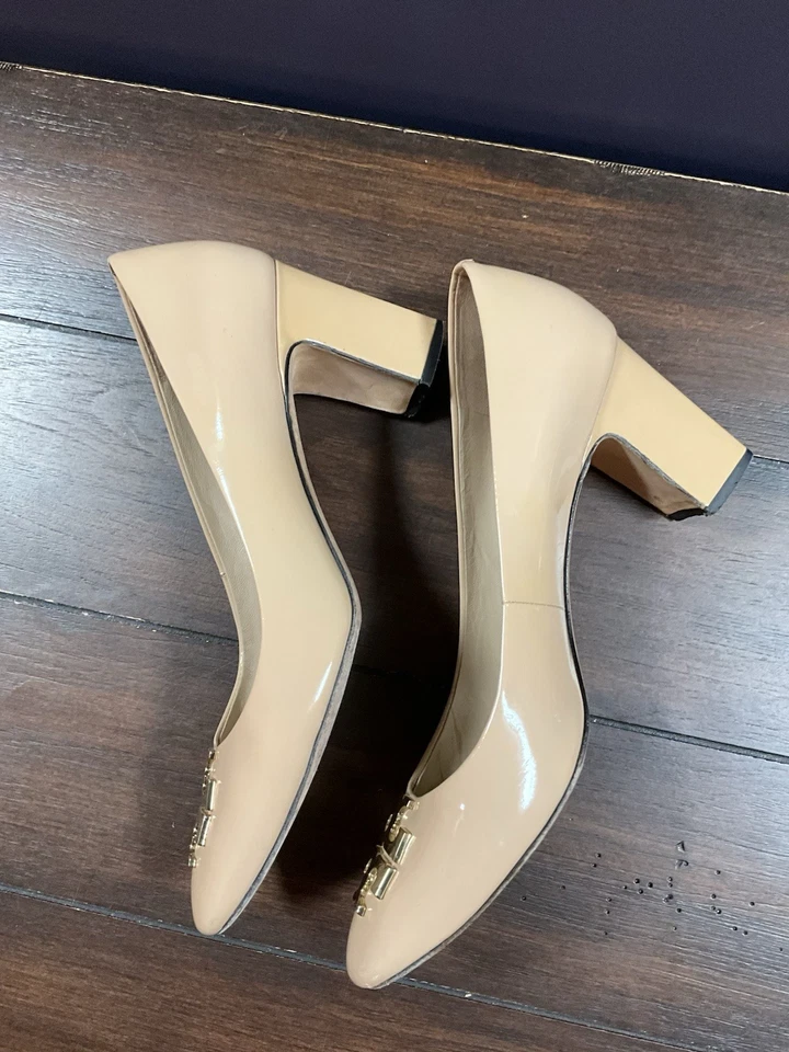 Tory Burch Tory Beige Raleigh Patent Leather Pump W/ 70mm Block Heel Women’s 9.5 - Image 3 of 4
