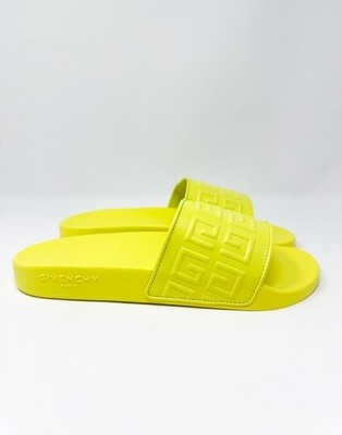Givenchy 4G Tonal Leather Slide Sandals Fluo Yellow 9 US / 42 EU $450