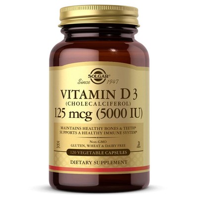 Solgar Vitamin D3 125 mcg 5000 IU 120 Vcapsules EXP 08/27