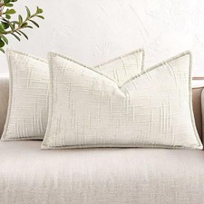 Chenille Spring Throw Pillow Covers 12x20 20" x 12" Pack of 2 Cream White