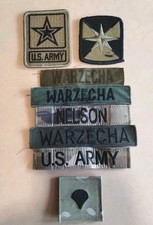 Lot Of 8 US Army Unit Patches,Name Tapes, Rank Various Camo Patterns