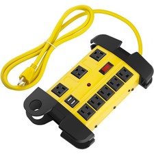 Heavy Duty Power Strip with USB, Workshop 8 Outlet Surge 6FT, Yellow