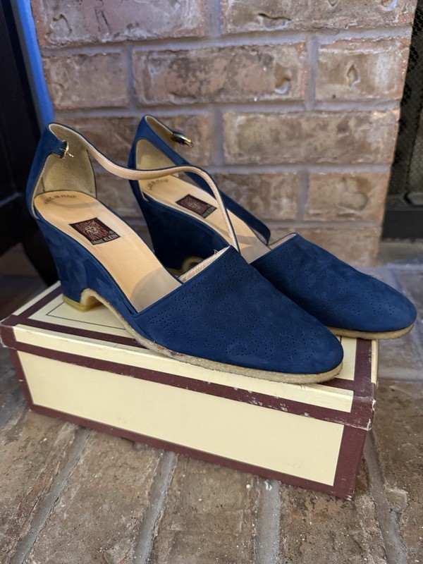 VTG Navy Blue Anne Klein Wedge Womens Shoes Sz 9 N Box Original Receipt