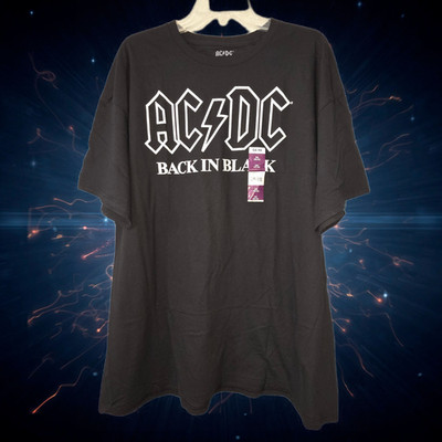 ACDC Back In Black Logo Graphic T-shirt Men Black Short Sleeve Music Size 2XL