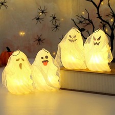 Ghost Halloween Decor - 4Pcs White Ghost with Spider Web Led Night Light Spoo...