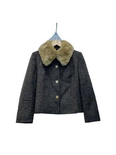 CELINE Giacca in tweed Made in France Pelliccia staccabile 42 BEG