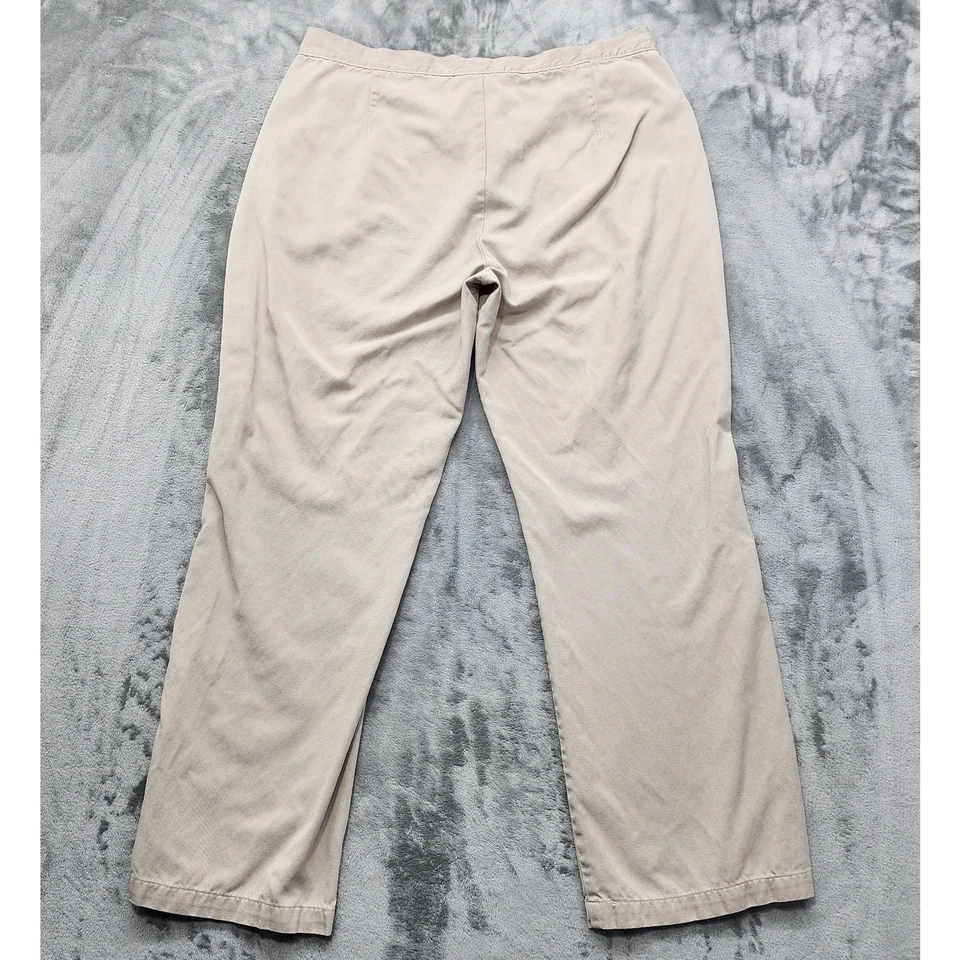 Шерстяные брюки женские 18 желтовато-коричневые хаки тенсель хлопковая смесь высокая посадка широкие ноги офис - Изображение 3 из 4