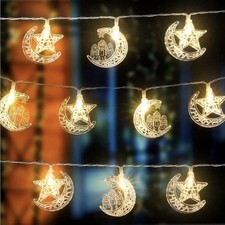 Ramadan Eid Mubarak LED String Lights Crescent Moon Star Battery Fairy Decor
