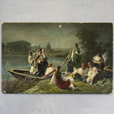 Ukrainian NIGHT Ethnic VISHIVANKA men Love music Tsarist Russia postcard 1909s