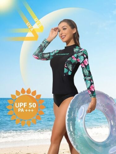 ATTRACO Women Long/Short Sleeve Rash Vest UV UPF 50 Rash Guard Surfing Swim Top - Picture 3 of 28