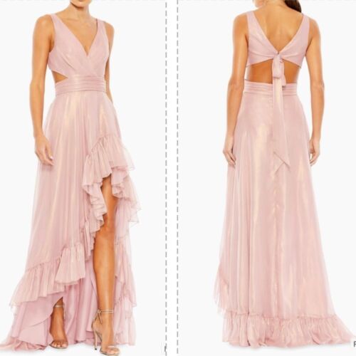 NWOT Mac Duggal Ieena Open Back Cutout High-Low Ruffle Gown Size 6