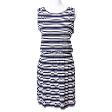 LOFT Stretch Knit Dress Small Nautical Stripe Navy White Sleeveless