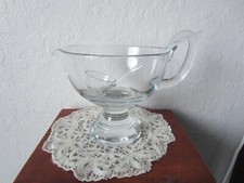 Vtg Clear Glass Footed Gravy Boat/Sauce, Dressing Bowl w/Spout & Glass Ladle-GUC