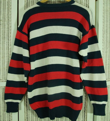 McNEAL SPORTSWEAR Men's Striped Jumper L 42″ Chest Red Blue White Cotton  Sweater | eBay