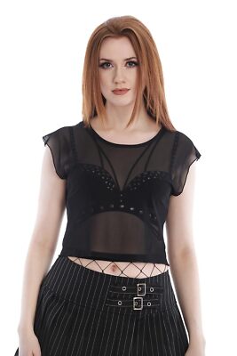 Banned Alternative Crop Top - Smash durchsichtig Mesh Goth Gothic Alternative