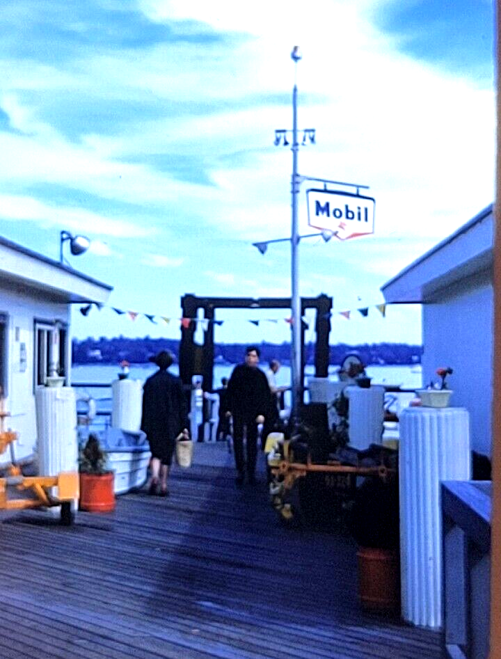 1961 Boat Fuel Mobil Pier Cross Island Pky Long Island NY Stereo Kodak
