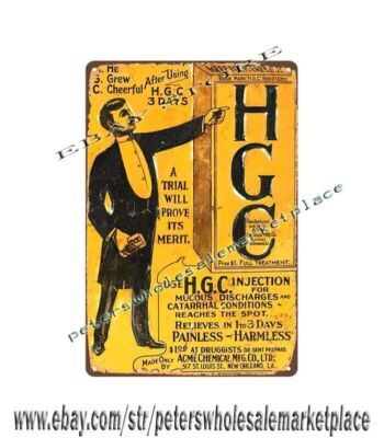 1920s H.G.C Acme Chemical Injection Mucous Discharges Medicine metal tin sign