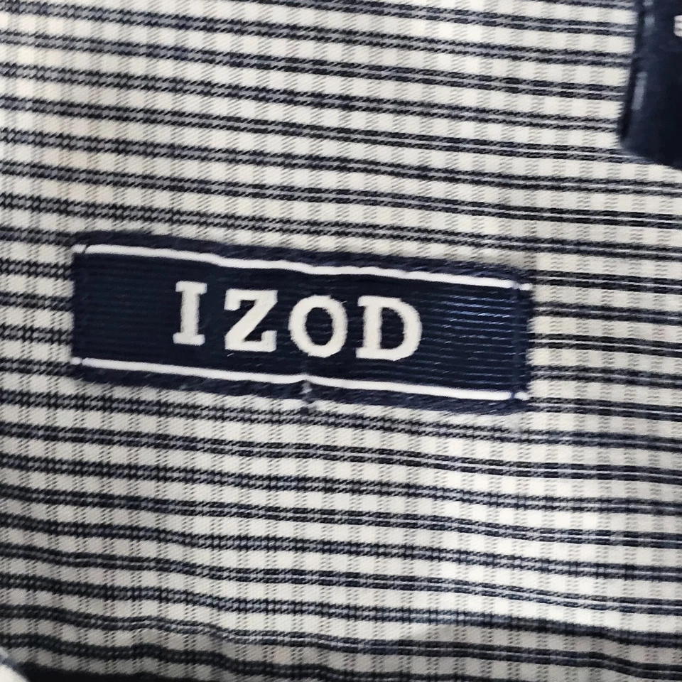 Camisa de vestir IZOD para hombre con botones mangas largas bolsillo logotipo guinga gris blanco M Foto 3 de 4