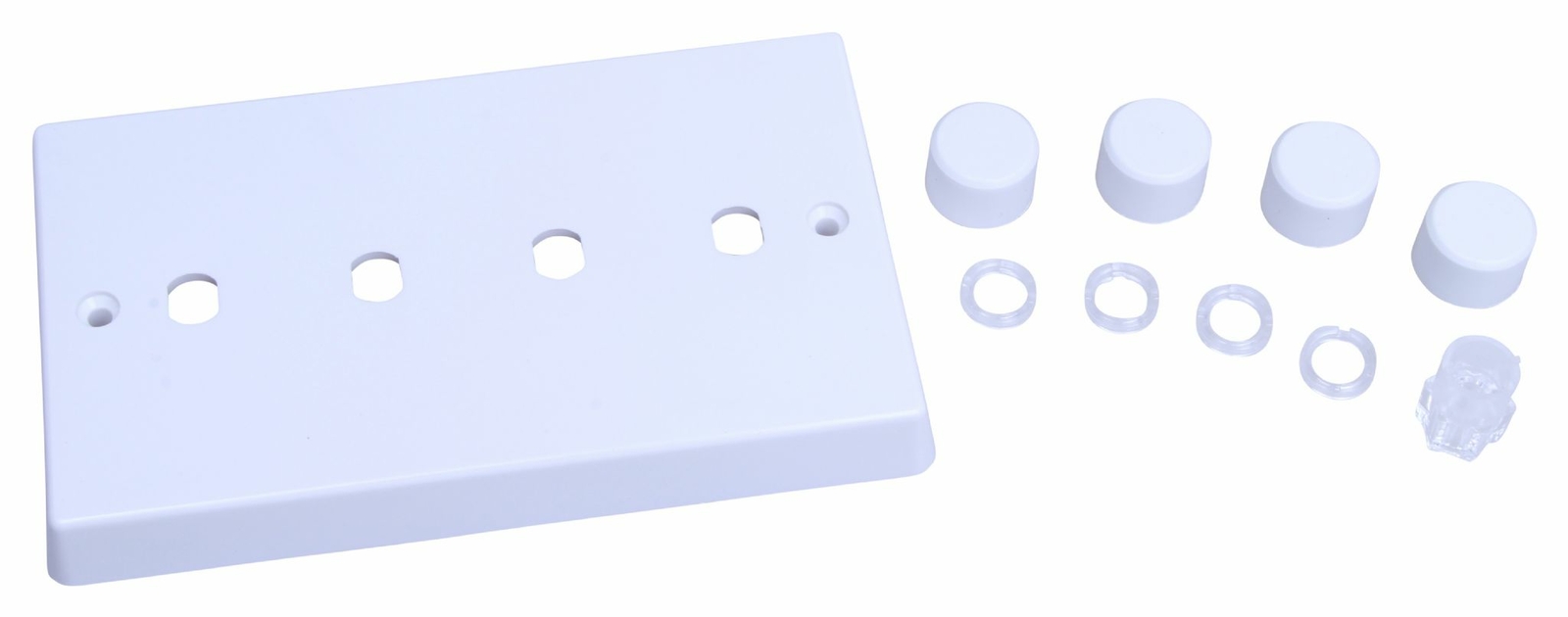 Varilight WQD4W White Plastic 4 Gang Dimmer Plate Only + Dimmer Knobs