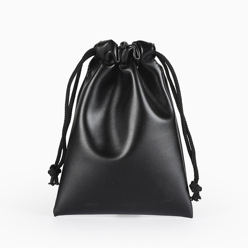 5pcs PU Leather Drawstring Pouch Black Storage Bag Waterproof Pocket Gift Decor - Picture 5 of 7
