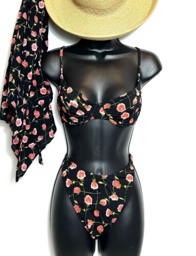 Vintage Oscar De La Renta 3 Piece Bikini Swimsuit Matching Pareo Made In USA