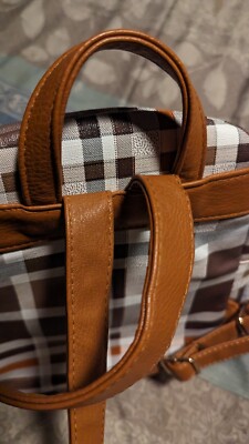 Plaid Stylish Small Backpack / Purse Burgundy / Zip Top  display picture 2