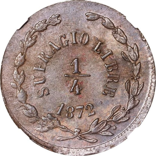 Mexico 1/4 Real 1872 Durango, NGC MS62 BN, Emilio O. Collection KM# 350