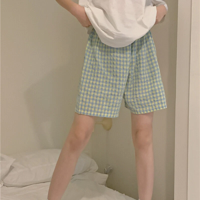 Ladies Plaid Shorts Checked Half Pants Loungewear Baggy Casual Sportswear Home - Image 4 of 4