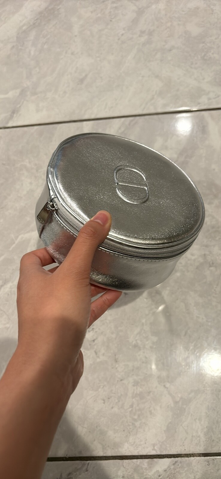 Dior Silver Round Small Makeup Bag Pouch for Cosmetics & Travel