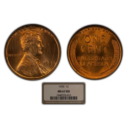 1935 1c Lincoln Wheat Small Cent - NGC MS 67 RD - Red - SKU-X2595