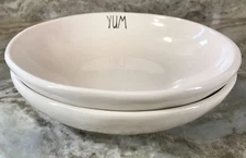 Large Pasta Bowls Rae Dunn Artisan Collection YUM Ivory And Black Set 2 New.