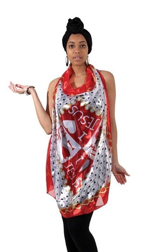 Red fashion Scarf Religious Theme "I Love Jesus". Made in India. 39" X 39".