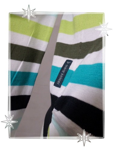 B - Gilet Cardigan Rayures Bayadères Blanc Vert Noir Armani Jeans Taille XL - Imagen 5 de 6