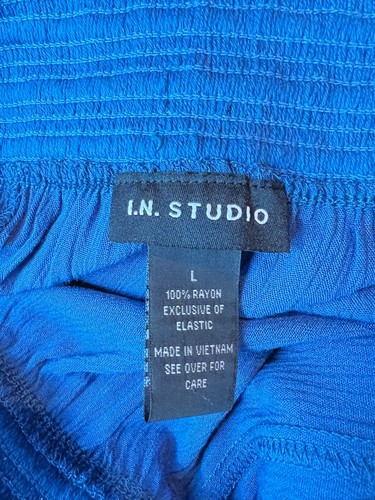 New I.N. Studio Denim Blue Full Length Crinkle Pull On Skirt Womens Size Large - Picture 5 of 8
