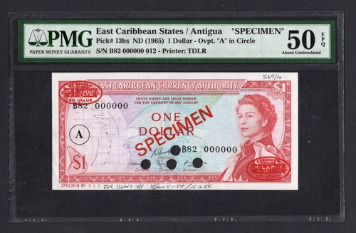 East Caribbean States One Dollar ND (1965) P13hs "Specimen" About Uncirculated - Picture 1 of 2