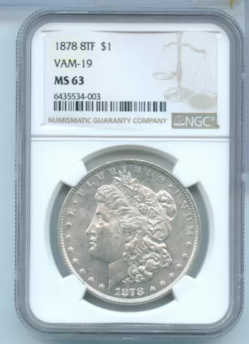 1878-P 8TF Vam-19 Morgan Silver Dollar NGC MS63 Philadelphia Mint -ST163