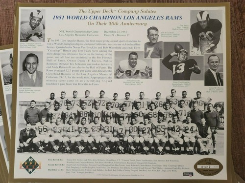 1951 WORLD CHAMPION LOS ANGELES RAMS PHOTO CARD 1991 UPPER DECK Lot 15 Vintage - Picture 2 of 2